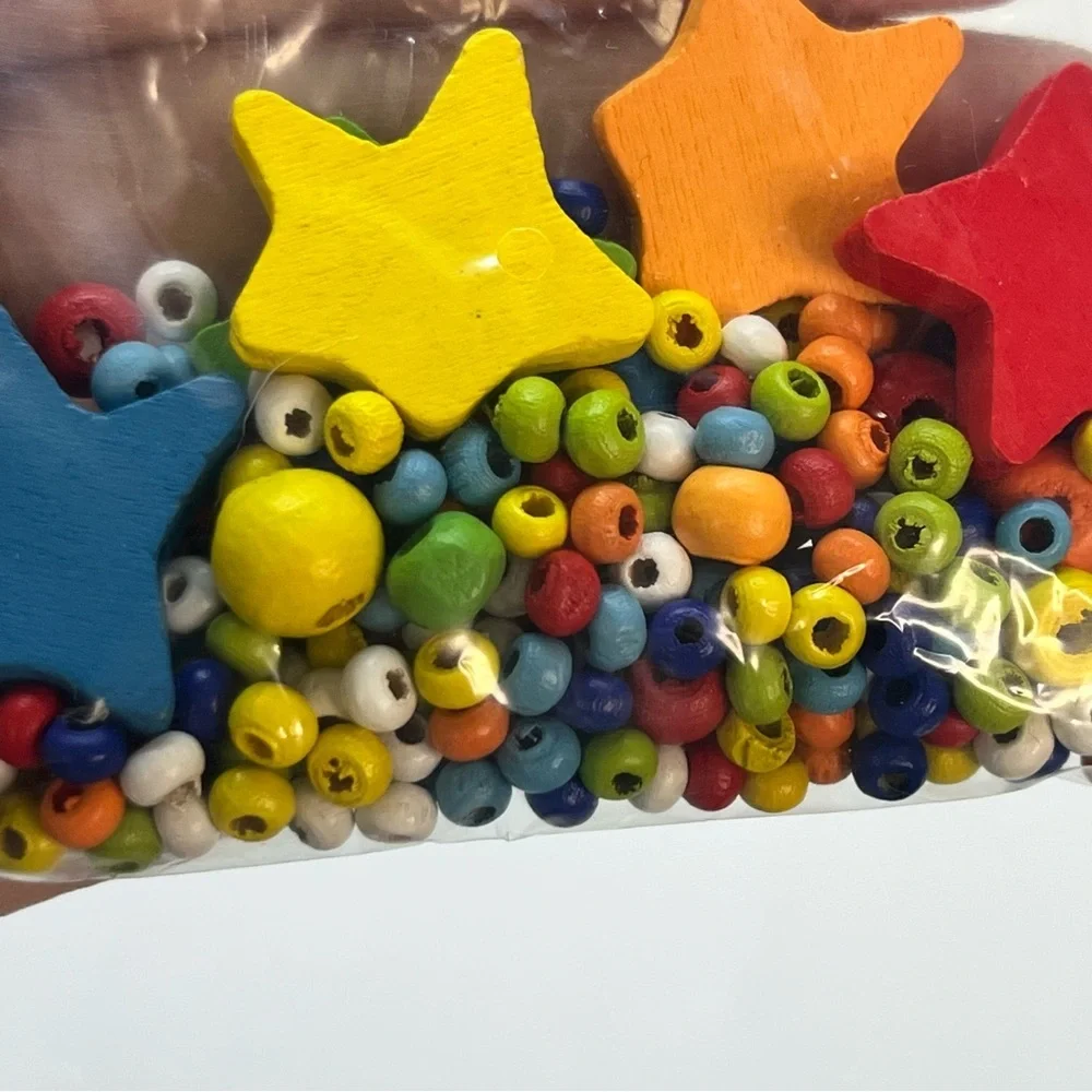 vintage wooden star beads painted faces multi size round bead colorful‎ kidcore